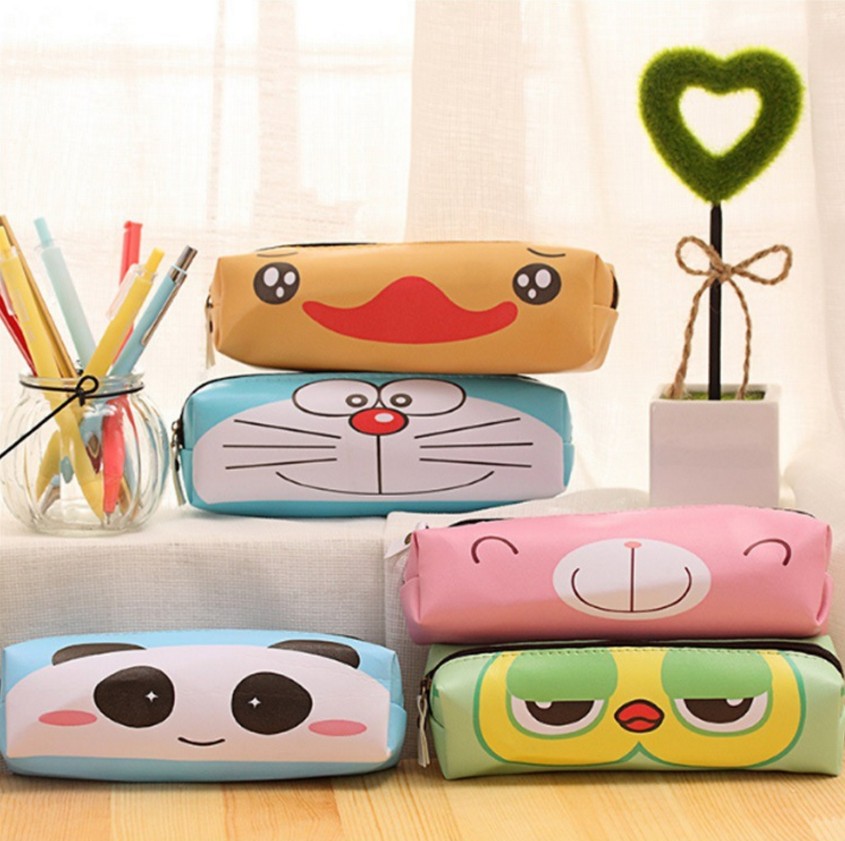 Cute Cartoon Pu Pen Bag Large Capacity Stationery Bag Korean Creative Simple Pencil Case School Supplies