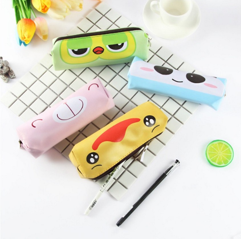 Cute Cartoon Pu Pen Bag Large Capacity Stationery Bag Korean Creative Simple Pencil Case School Supplies