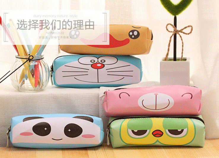 Cute Cartoon Pu Pen Bag Large Capacity Stationery Bag Korean Creative Simple Pencil Case School Supplies