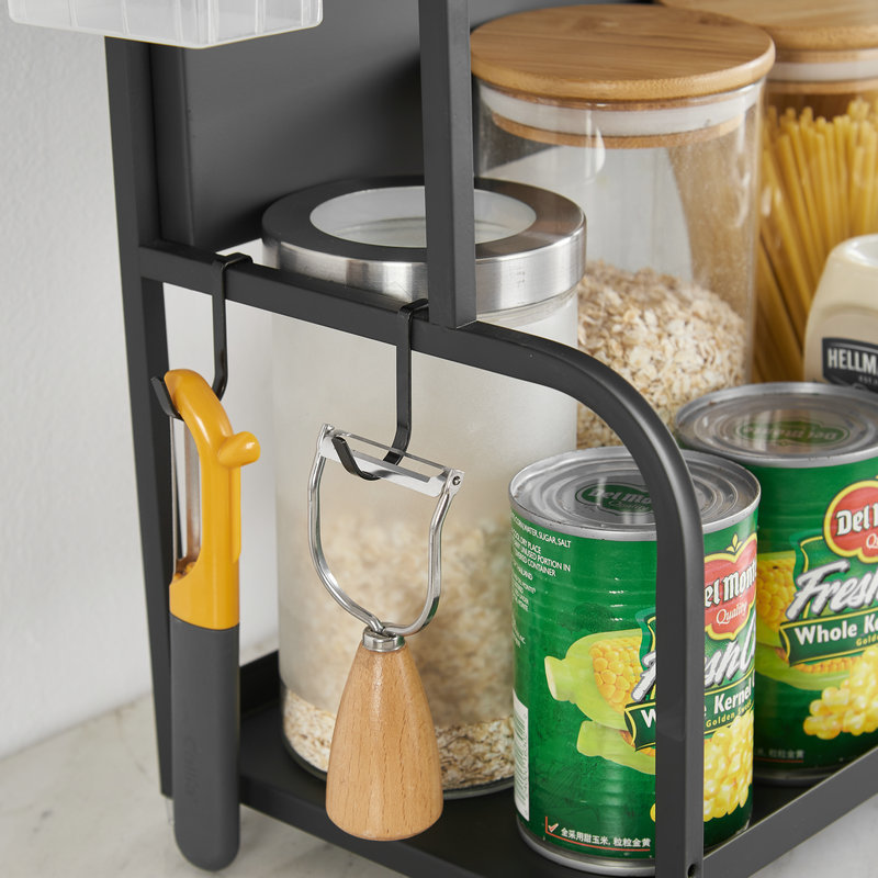 Black Multi-Functional Kitchen Seasoning Storage Rack Countertop Double Floor Storage Rack Kitchenware Soup Ladle Chopping Board Knife Rack