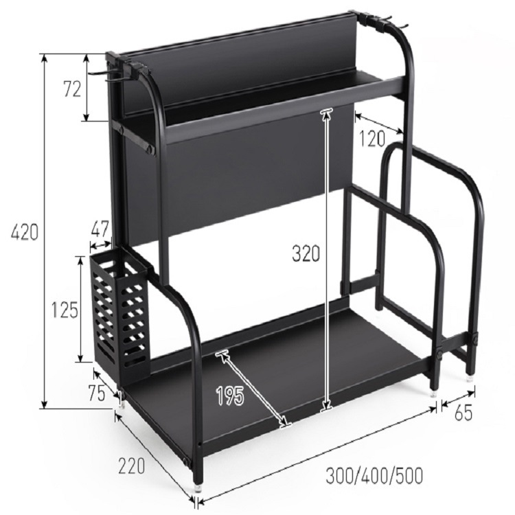 Black Multi-Functional Kitchen Seasoning Storage Rack Countertop Double Floor Storage Rack Kitchenware Soup Ladle Chopping Board Knife Rack