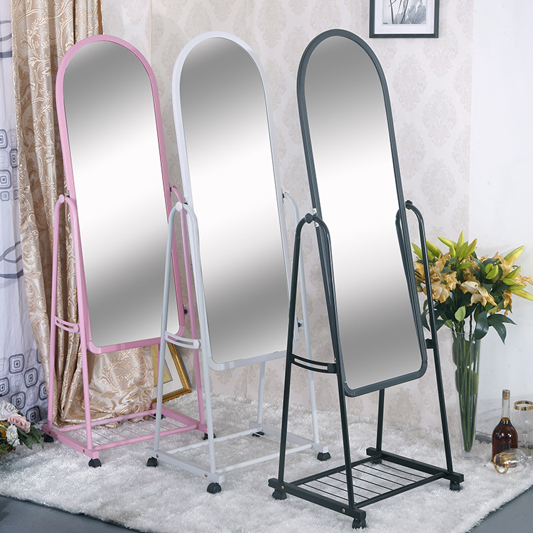 Full-Length Mirror Floor Mirror Simple Metal Mobile Clothing Store Full-Length Mirror Dressing Mirror Coat and Cap Wholesale Factory Direct Sales