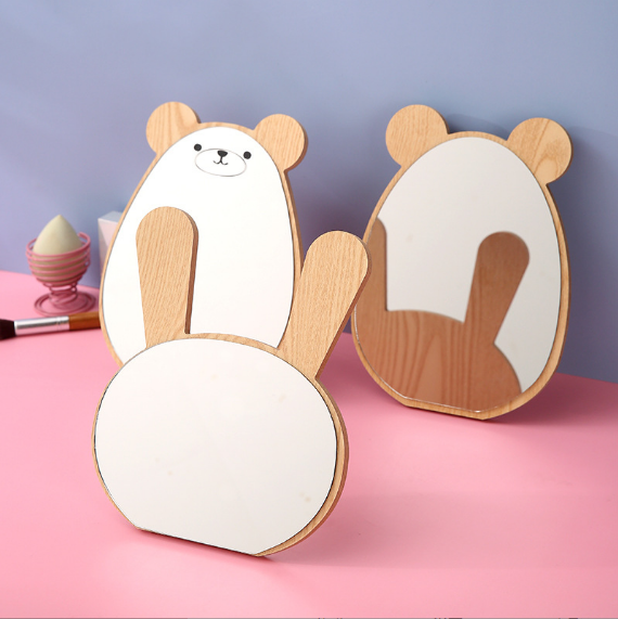 Mirror Wooden Cartoon Bear Makeup Mirror Desktop Dormitory Dressing Mirror Student Girl Bedroom Cute Makeup Mirror
