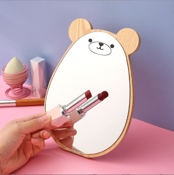 Mirror Wooden Cartoon Bear Makeup Mirror Desktop Dormitory Dressing Mirror Student Girl Bedroom Cute Makeup Mirror