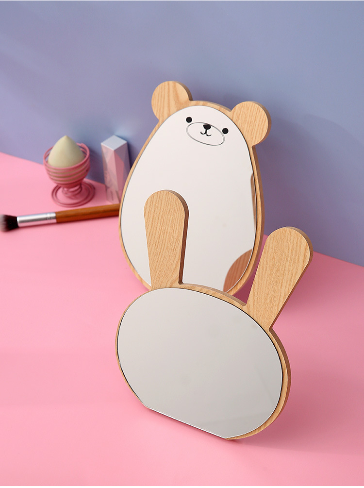 Mirror Wooden Cartoon Bear Makeup Mirror Desktop Dormitory Dressing Mirror Student Girl Bedroom Cute Makeup Mirror