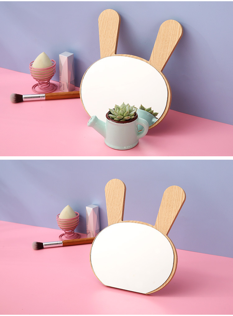 Mirror Wooden Cartoon Bear Makeup Mirror Desktop Dormitory Dressing Mirror Student Girl Bedroom Cute Makeup Mirror