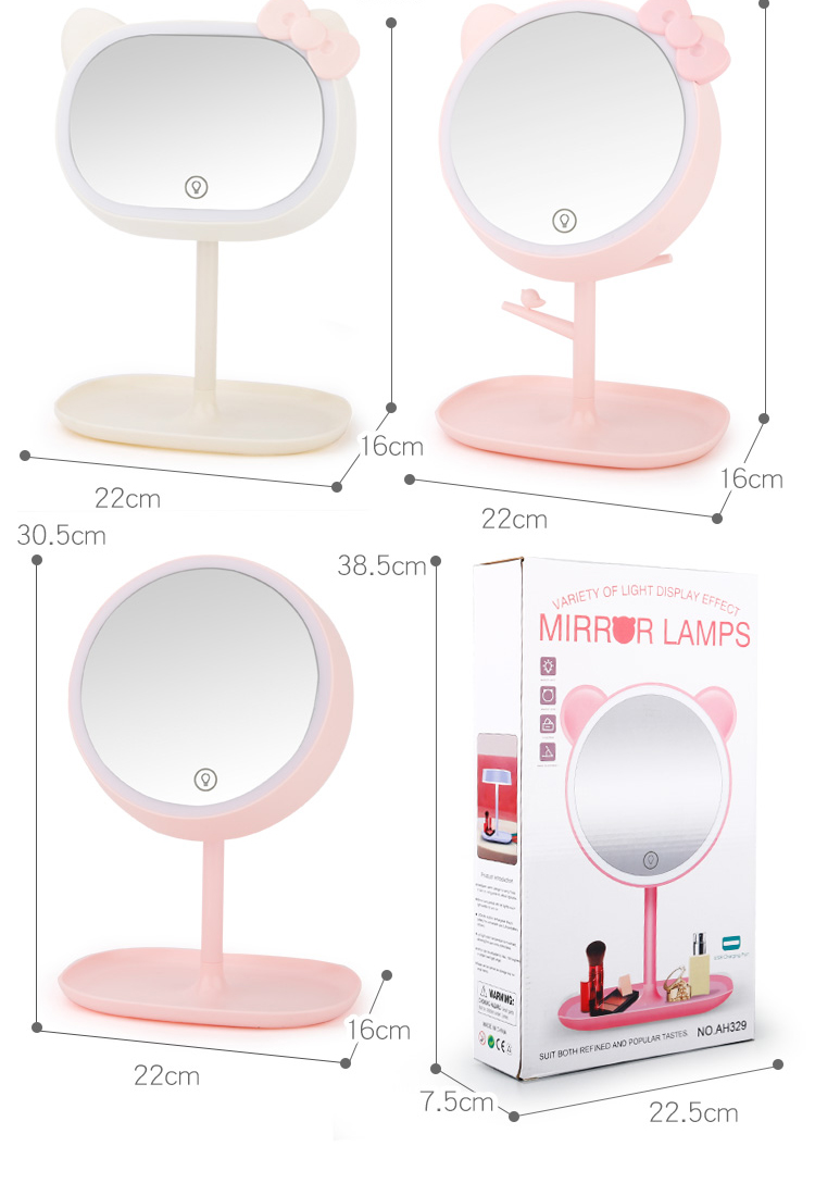 Makeup Mirror with Light Desktop Princess Mirror Table Lamp Dressing Mirror Clear Folding Large round Smart Makeup Mirror