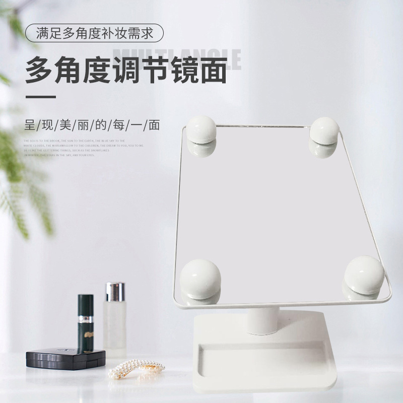 Large Led Rotating Makeup Mirror with Bulb Touch Fill Light Storage Dressing Mirror Three-Color Dimming European-Style Bulb Mirror