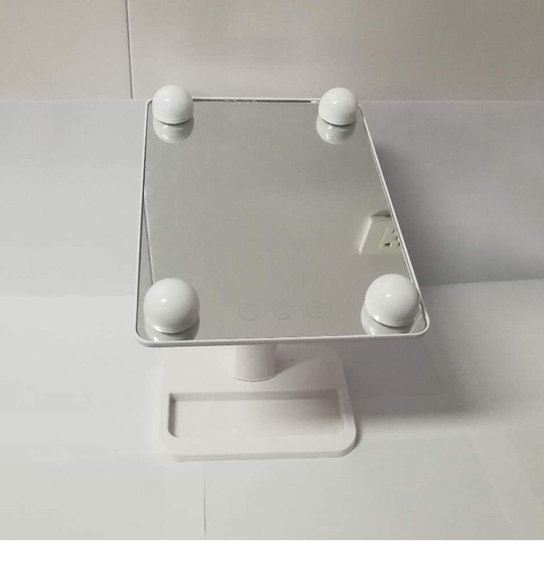 Large Led Rotating Makeup Mirror with Bulb Touch Fill Light Storage Dressing Mirror Three-Color Dimming European-Style Bulb Mirror
