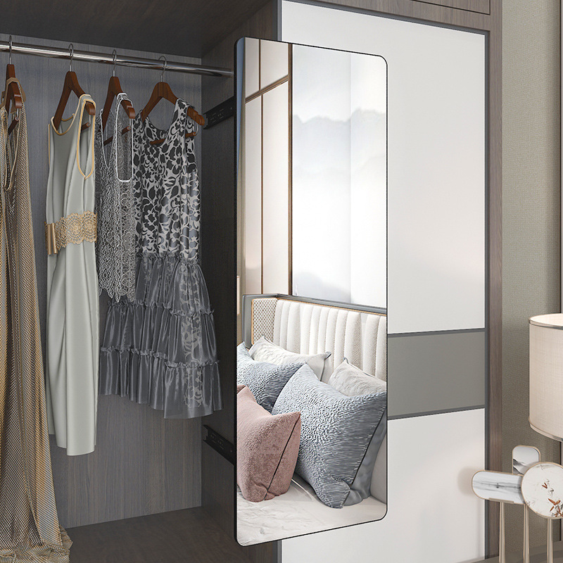 Wardrobe Built-in Push-Pull Rotating Dressing Mirror Small Apartment Cabinet with Invisible Retractable Folding Full Body Fitting