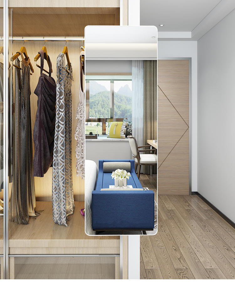 Wardrobe Built-in Push-Pull Rotating Dressing Mirror Small Apartment Cabinet with Invisible Retractable Folding Full Body Fitting