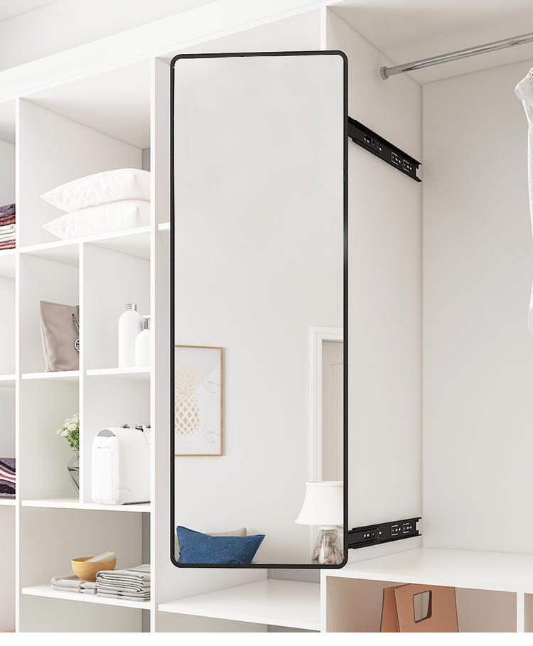 Wardrobe Built-in Push-Pull Rotating Dressing Mirror Small Apartment Cabinet with Invisible Retractable Folding Full Body Fitting