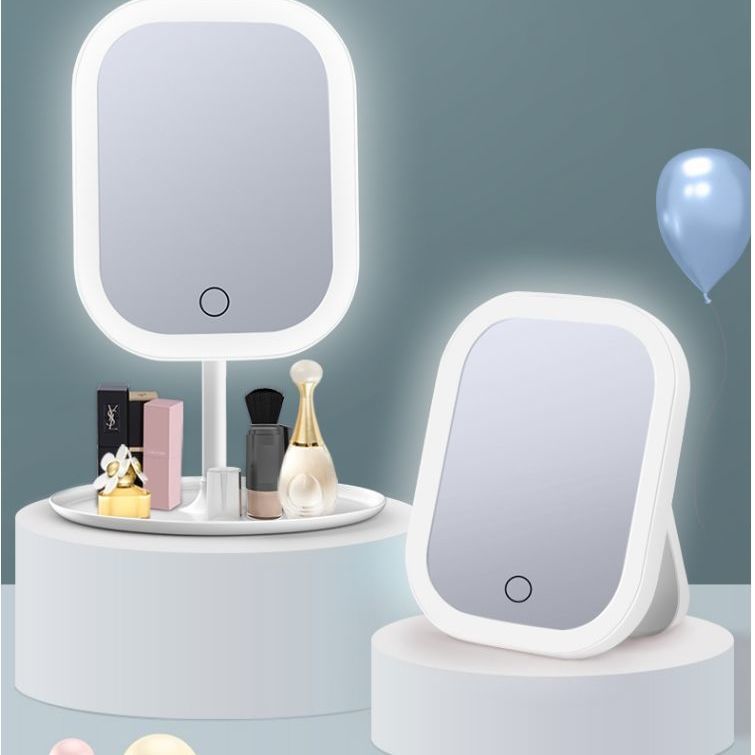 New Portable Desktop with Light Led Make-up Mirror Fill Light Dressing Mirror Portable Square Mirror USB Small Mirror