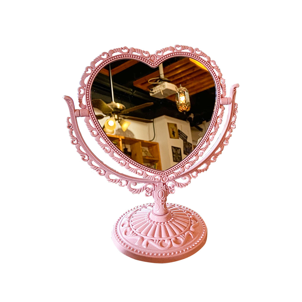 European Retro Style Double-Sided Makeup Mirror Cute Girl Heart Princess Mirror Dormitory Bedroom Desktop Heart-Shaped Dressing Mirror