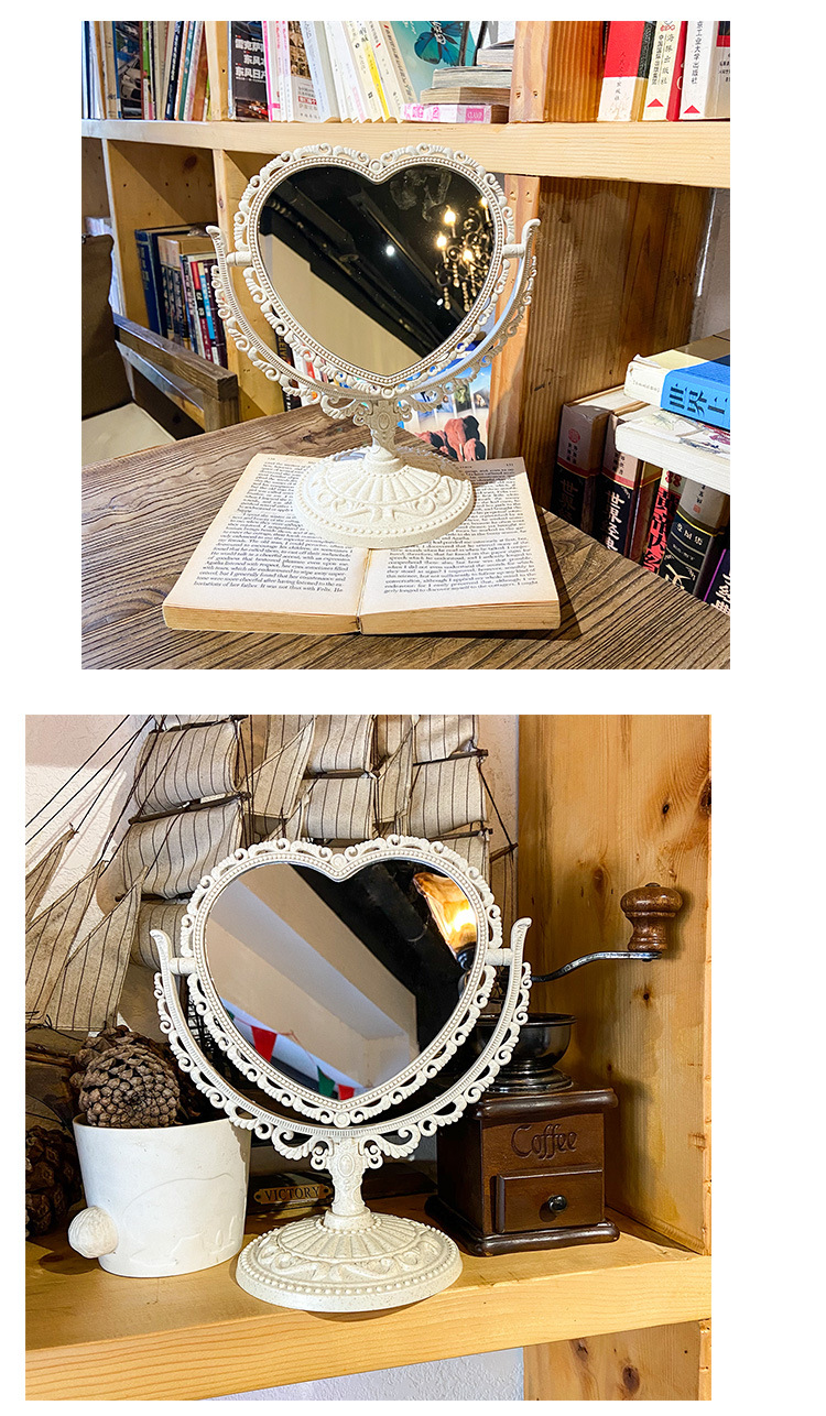European Retro Style Double-Sided Makeup Mirror Cute Girl Heart Princess Mirror Dormitory Bedroom Desktop Heart-Shaped Dressing Mirror