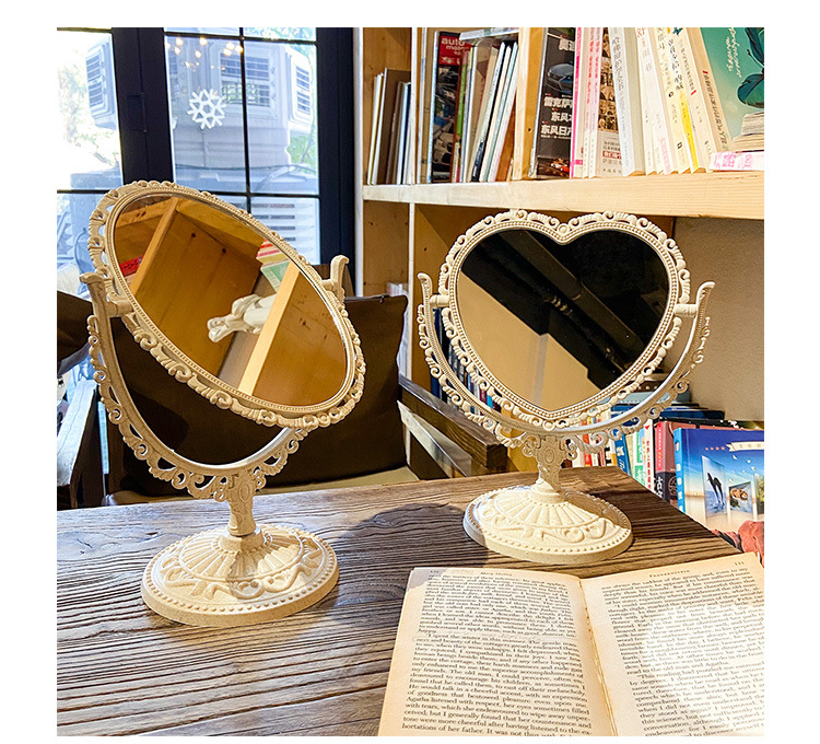 European Retro Style Double-Sided Makeup Mirror Cute Girl Heart Princess Mirror Dormitory Bedroom Desktop Heart-Shaped Dressing Mirror
