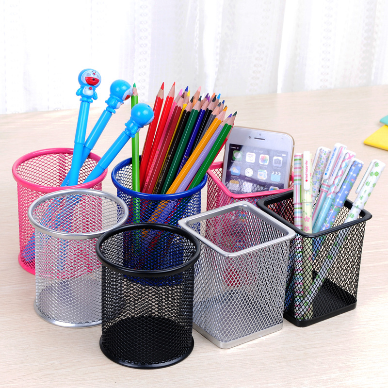 Office Office Supplies Student Pen Holder Multi-Functional Desktop Storage Metal Iron Net Pen Holder Sundries Barrel Storage Tool