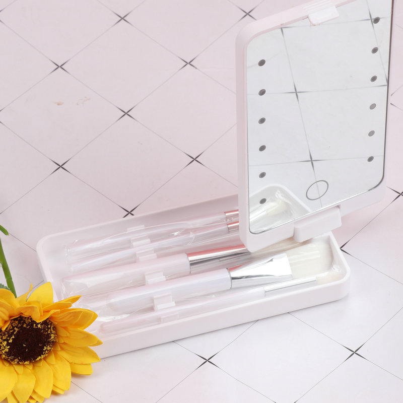 Foldable Rotating Storage Led Storage Makeup Mirror Dormitory Beauty Dressing Mirror Fill Light Storage Travel Makeup Mirror