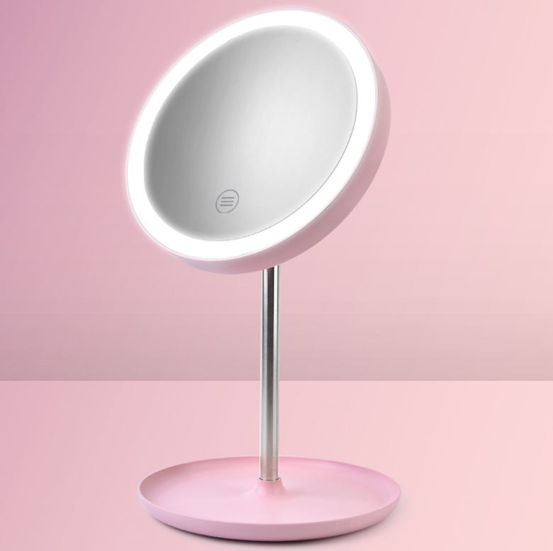 LED cosmetic mirror round with light USB dressing mirror table top bedside luminous storage touch mirror LED cosmetic mirror round with light USB dressing mirror table top bedside luminous storage touch mirror