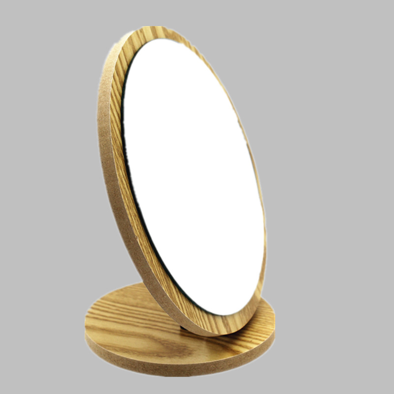 Beauty Cosmetic round Wooden Mirror Desktop Wooden Dressing Mirror Dormitory Desk Desktop Desktop Makeup Mirror