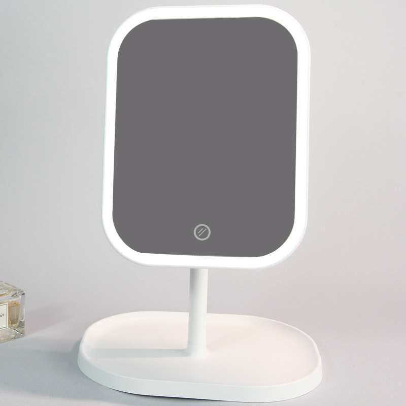 Cross-Border New Arrival Portable Table Lamp Makeup Mirror Desktop Rechargeable Dressing Mirror Square with Light Mirror