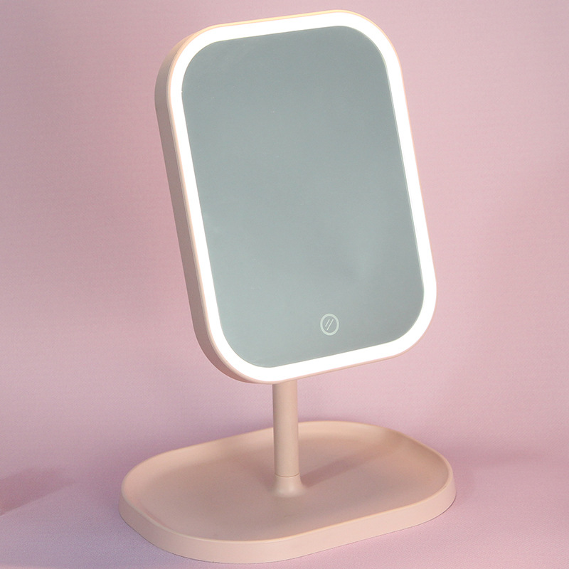 Cross-Border New Arrival Portable Table Lamp Makeup Mirror Desktop Rechargeable Dressing Mirror Square with Light Mirror