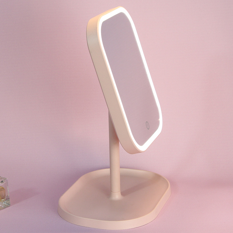 Cross-Border New Arrival Portable Table Lamp Makeup Mirror Desktop Rechargeable Dressing Mirror Square with Light Mirror