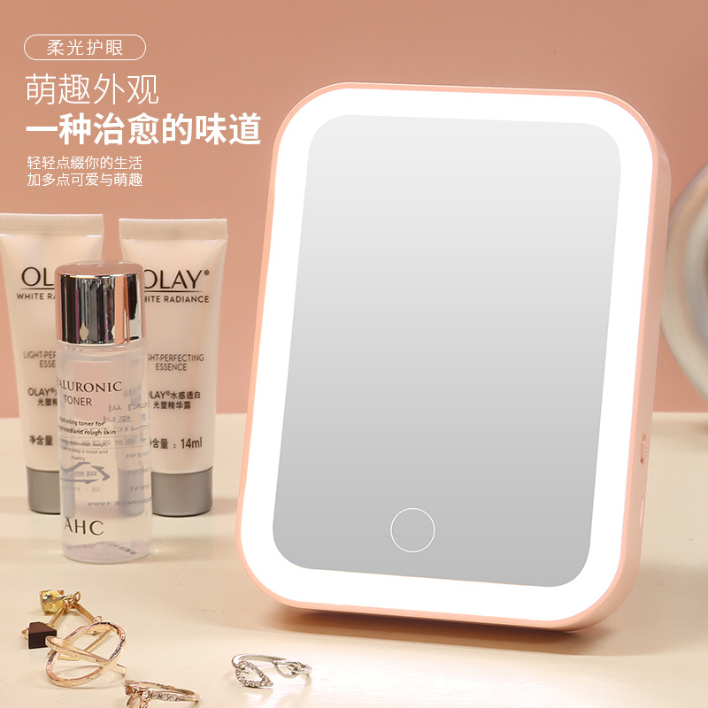 Led Make-up Mirror Desktop with Light Dormitory Desktop Dressing Mirror Female Online Influencer Portable Portable Fill Light Beauty Small Mirror