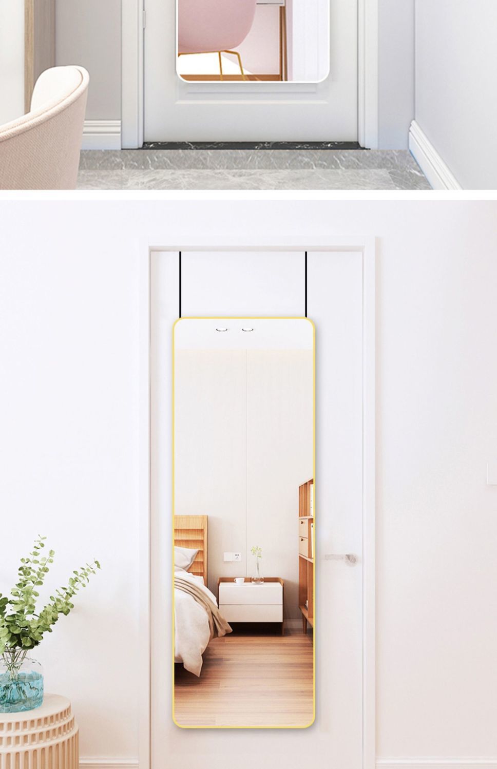 Cross-Border Export Door Mirror Body Hanging Door Household Bedroom Dressing Mirror Wall-Mounted Self-Adhesive Wall-Mounted Punch-Free Wall Hanging