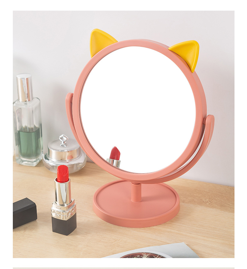 Cartoon round Bottom Cat Ear Cute Makeup Mirror Dormitory Dressing Mirror Desktop Desktop Girl Mirror