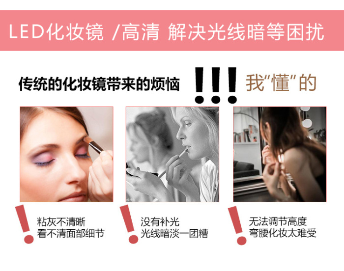 Japanese-Style Home Led Make-up Mirror Desktop Makeup Mirror Dressing Mirror with Light Cosmetic Mirror 16/22 Pieces Bright Led Mirror
