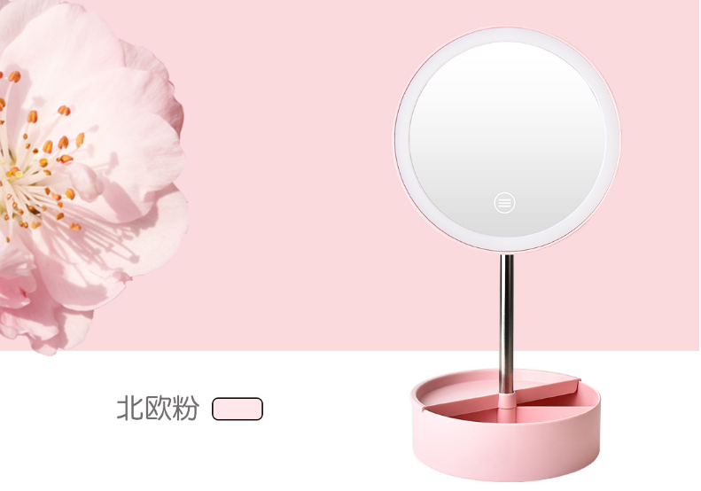 LFD round storage mirror atmosphere lamp USB dressing mirror table bed hair mirror