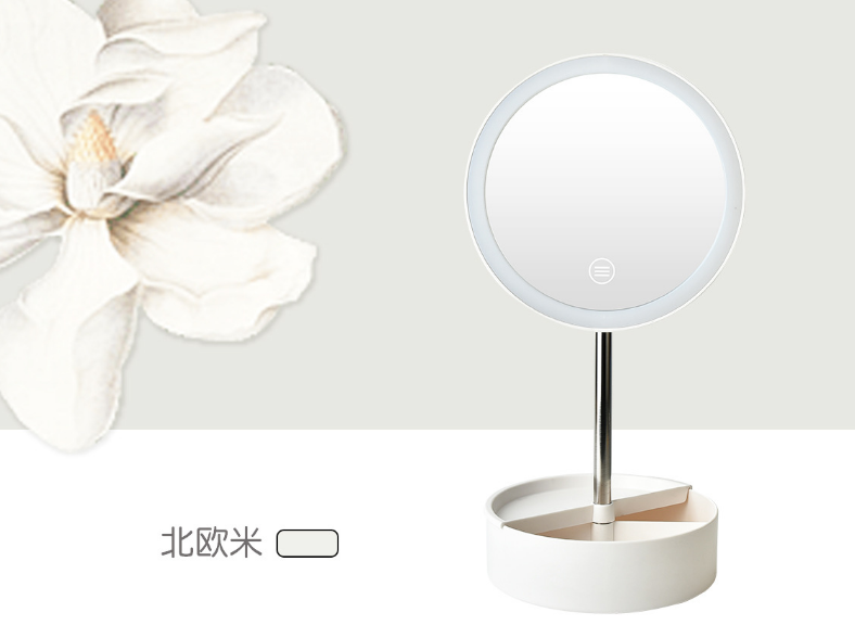 LFD round storage mirror atmosphere lamp USB dressing mirror table bed hair mirror