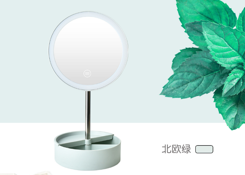 LFD round storage mirror atmosphere lamp USB dressing mirror table bed hair mirror