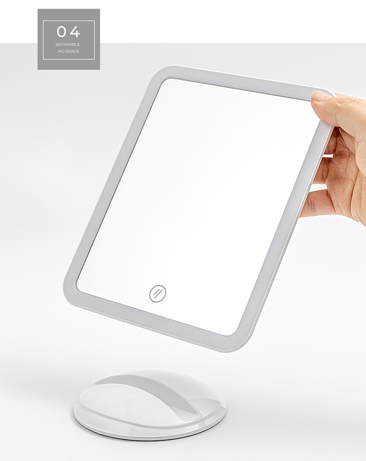 Makeup Mirror with Light Desktop LED Light Female Mirror Portable Make-up Mirror Dressing Mirror Horizontal and Vertical Display Touch Screen Mirror