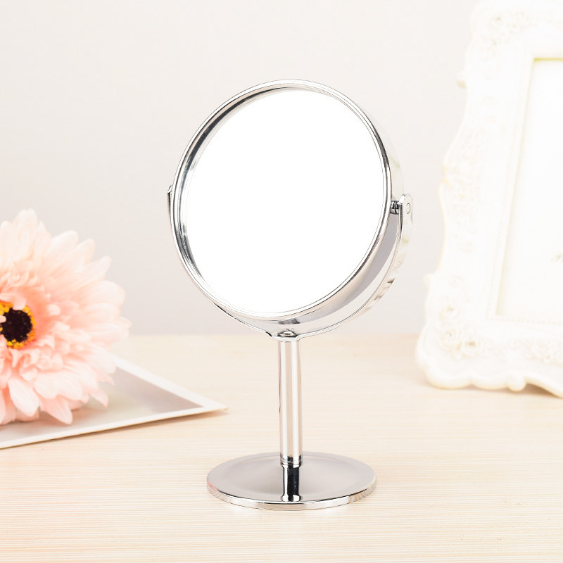 360-Degree Rotating Mirror HD Double-Sided Desktop Makeup Mirror Stainless Steel Magnifying Glass Dressing Mirror Small Mirror Couple