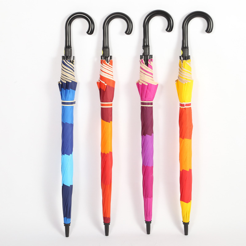 70cm Fiber Bone Automatic Color Stripes Sunny Umbrella Multi-Color Mixed NC Fabric Straight Rod Long Handle Factory Direct Sales Low Price Batch