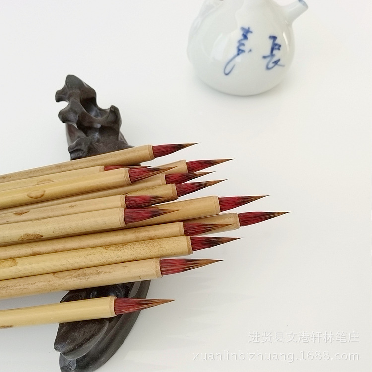 Factory Wholesale Wholesale Small Red Hair Regular Script in Small Characters Writing Brush Hook Line Natural Bamboo Writing Brush Ou Kai Heart Sutra Writing Brush