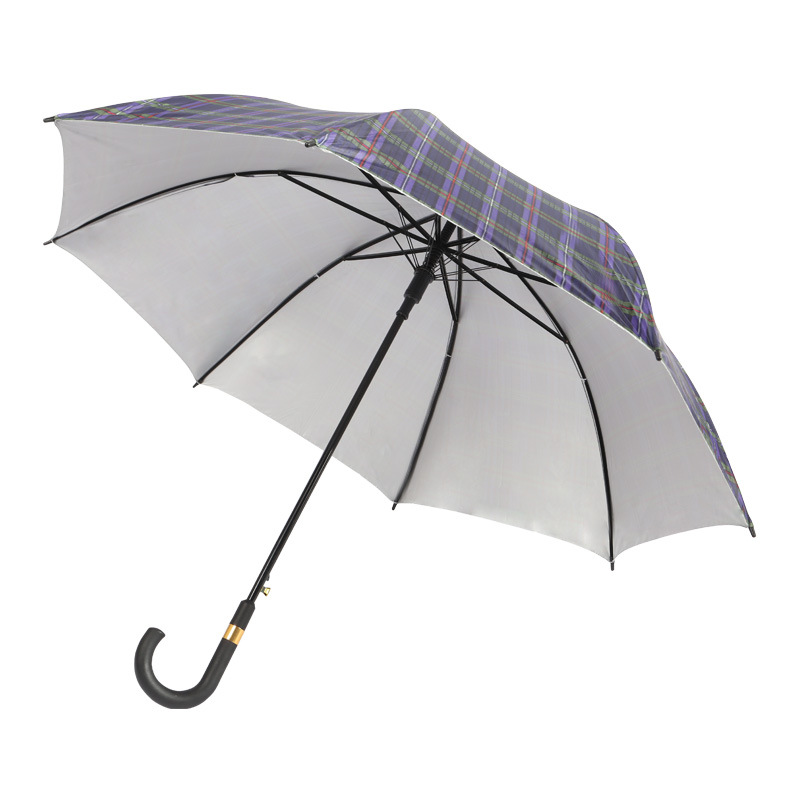 70cm Double-Bone Automatic Silver Glue Plaid Umbrella Dual-Use Super Large Reinforced Wind-Resistant Sun-Proof Rain-Proof Wholesale at a Low Price