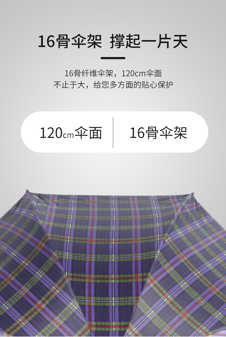 70cm Double-Bone Automatic Silver Glue Plaid Umbrella Dual-Use Super Large Reinforced Wind-Resistant Sun-Proof Rain-Proof Wholesale at a Low Price