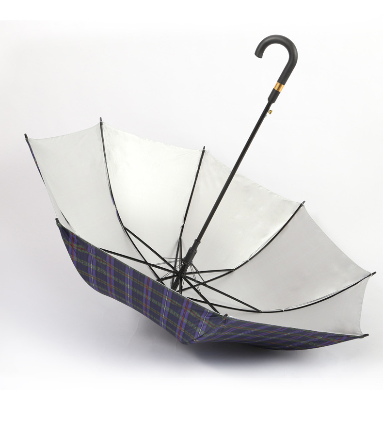 70cm Double-Bone Automatic Silver Glue Plaid Umbrella Dual-Use Super Large Reinforced Wind-Resistant Sun-Proof Rain-Proof Wholesale at a Low Price