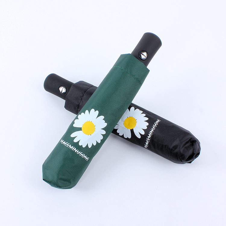 New a small Daisy umbrella vinyl automatic umbrella three fold folding umbrellasunny umbrella wholesale