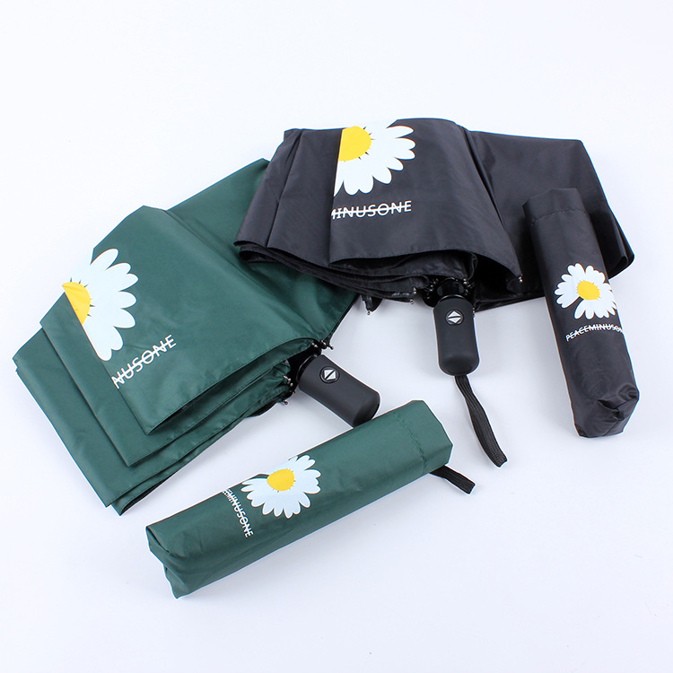 New a small Daisy umbrella vinyl automatic umbrella three fold folding umbrellasunny umbrella wholesale