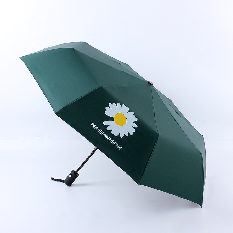 New a small Daisy umbrella vinyl automatic umbrella three fold folding umbrellasunny umbrella wholesale