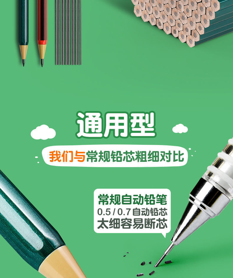 Tizo 2.0 Thick Lead Cut-Free Propelling Pencil Pressed Pencil Primary School Students Can Replace Refill Write Constantly 2B Pencil