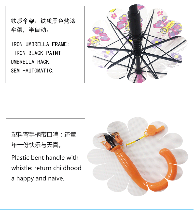 PVC Transparent Cartoon umbrella for children Semi-automatic creative gift umbrella umbrella with LOGO manufacturers wholesale PVC Transparent Cartoon umbrella for children Semi-automatic creative gift umbrella umbrella with LOGO manufacturers wholesale