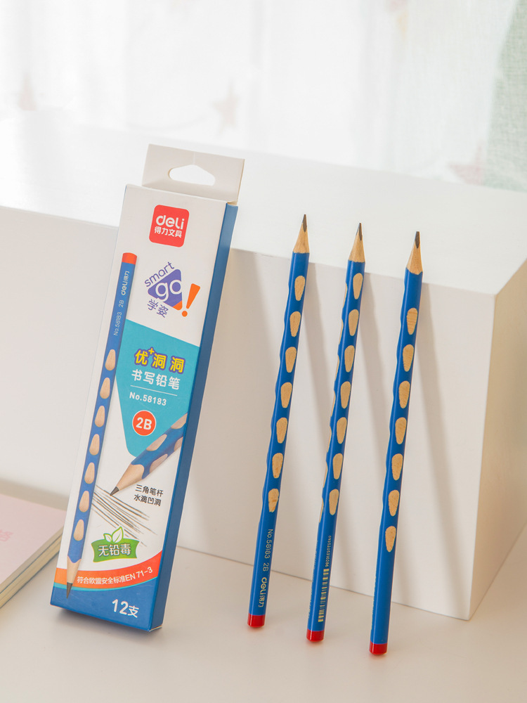 Deli 58183 Groove Pencil Correct Grip Position Pencil Children&#039;s Supplies 2B Triangle Pole Kindergarten Pen for Study