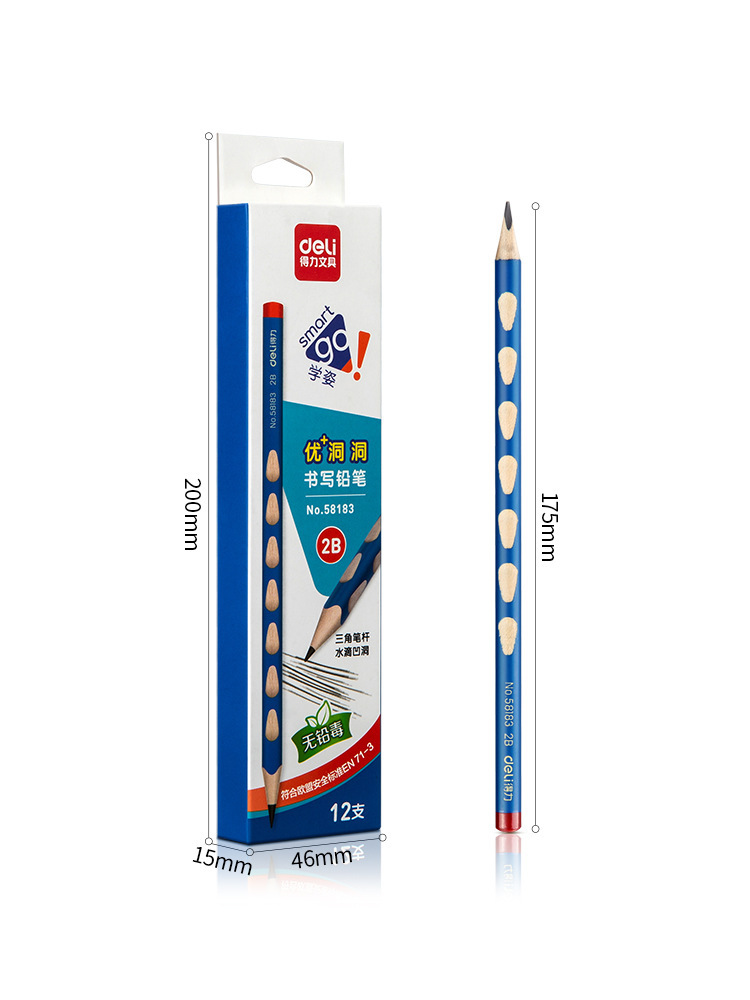 Deli 58183 Groove Pencil Correct Grip Position Pencil Children&#039;s Supplies 2B Triangle Pole Kindergarten Pen for Study