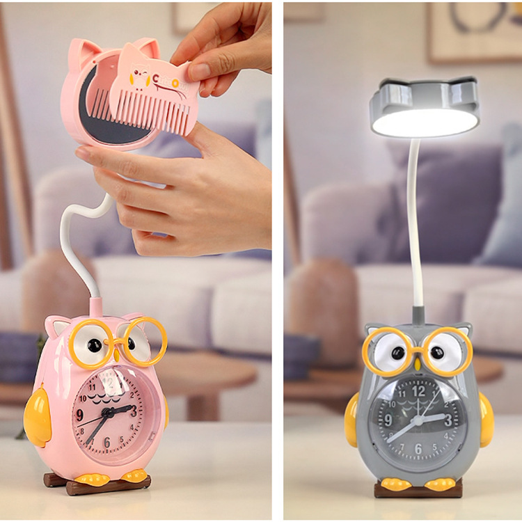 Owl Alarm Clock Led Desk Lamp Rechargeable Student Desk Bedside Table Bedroom Dorm Children Reading Learning