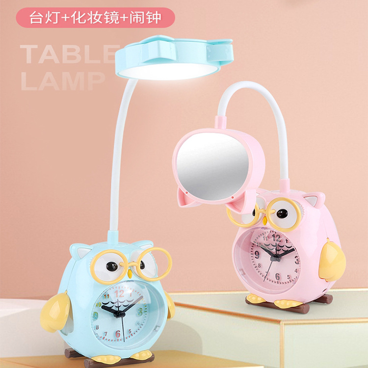 Owl Alarm Clock Led Desk Lamp Rechargeable Student Desk Bedside Table Bedroom Dorm Children Reading Learning